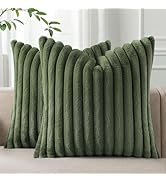 Pallene Faux Fur Plush Throw Pillow Covers 18x18 Set of 2, Luxury Soft Fluffy Striped Decorative ...