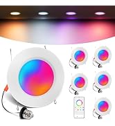 VARICART Smart Recessed Lighting 6 Inch, RGB & 2700K-6000K Dimmable Retrofit LED Can Lights, 13W ...