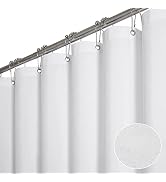 BTTN White Fabric Shower Curtain - Linen Textured Heavy Duty Waterproof Cloth Shower Curtain Set ...
