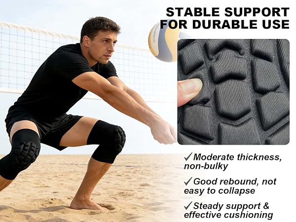 Moderate padding with good rebound, non-bulky, provides effective support for your volleyball knees