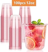 KesaPlan 100 Pcs Pink Plastic Cups, 12oz Disposable Stemless Wine Glasses for Cocktail Cute Clear...