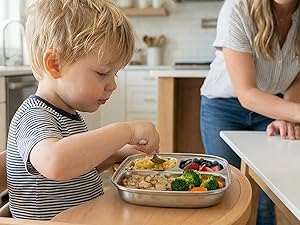 High chair–friendly stainless steel plate for babies and little kids