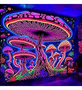 Simpkeely Blacklight Mushroom Tapestry, UV Reactive Fantasy Forest Neon Wall Hanging, Fluorescent...