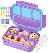 QQKO Bento Lunch Box with 4 Compartments, Sauce Container, Utensils, Food Picks and Muffin Cups f...