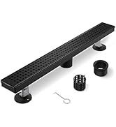 HTOH Black Shower Drain, 24 Inch Linear Shower Drain with Removable Square Hole Cover Grate, Mode...