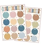 JarThenaAMCS 2Pcs Happy Birthday Poster Chart Boho Color Circle Dots Birthday Calendar Poster Cla...