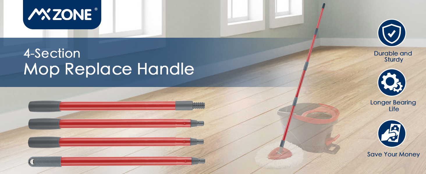 4-Section Spin Mop Replacement Handle