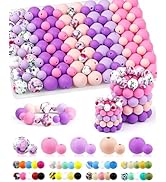 100PCS FIVEIZERO Silicone Beads for Keychain Making, 9mm & 15mm Pink Purple Mixed 5 Colors Silico...