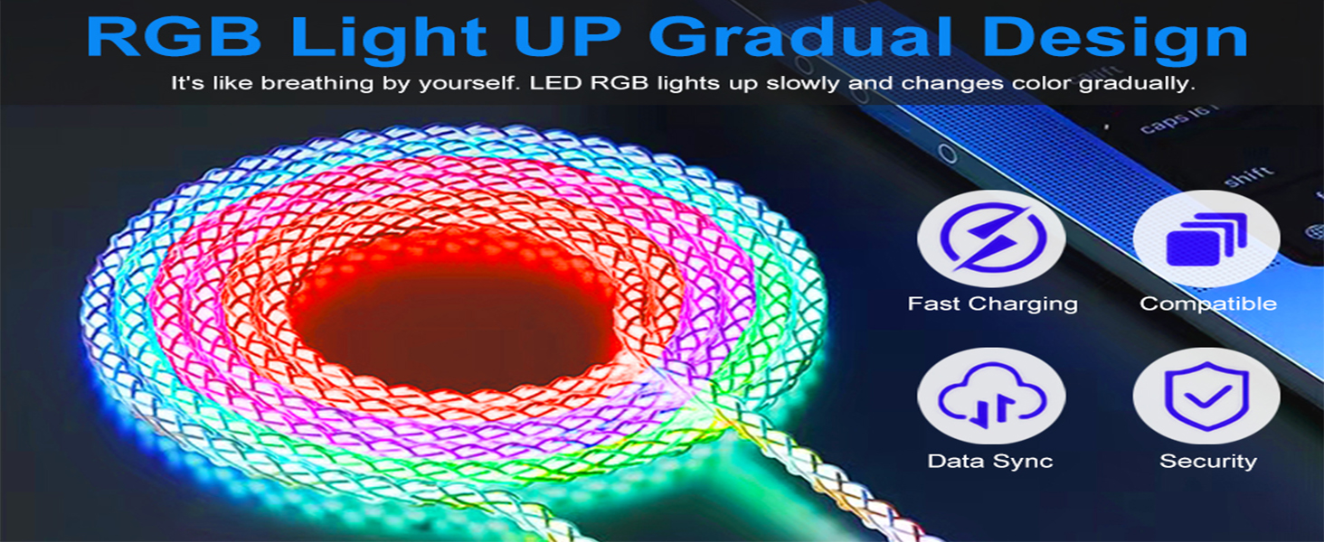 RGB USB A to Type C LED Light Up USB C Charging Cable