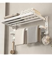 VOLDRA Towel Racks for Bathroom, 24-Inch Towel Shelf with Towel Bar Foldable Towel Holder with 7 ...