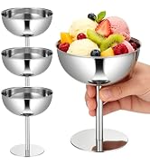 4PCS Stainless Steel Dessert Bowls, 5oz Ice Cream Cups, Stem Footed Metal Sundae Serving Dishes, ...