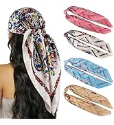HBselect 4PCS Head Scarf for Women 35” Head Scarves Silk Like Satin Neck Scarfs Square Bandana Ha...