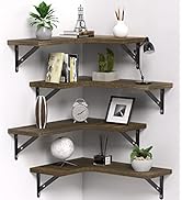 Apicizon Corner Floating Shelves Wall Mounted Set of 4, Wood Storage Wall Shelves for Bedroom, Li...