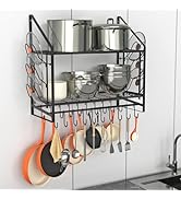 VyGrow 35 Inch Pot Rack Wall Mounted, 2 Tier Pots and Pans Organizer with 20 Hooks and 6 Pot Lid ...