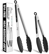 HOTEC Premium Stainless Steel Locking Kitchen Tongs with Silicon Tips, Set of 2-9" and 12"