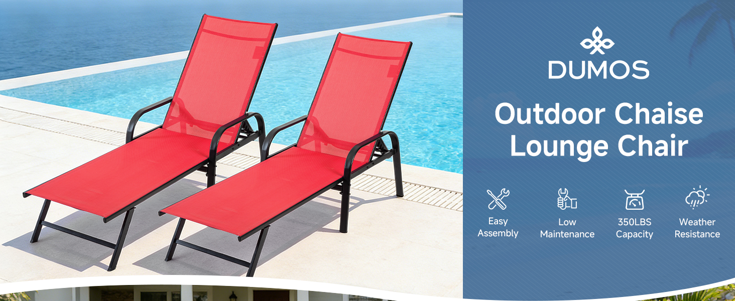 Chaise Lounge Chair, 5 Adjustable Beach Lounge Recliner Chair with Armrests, Outdoor
