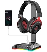 EKSA RGB Headset Stand, Headphone Stands with 7.1 Surround Sound & USB/3.5mm Port, Desk Gaming He...