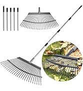 Rake for Leaves Heavy Duty 72 Inch Long Expandable Leaf Rake, 18 Inch Wide Garden Rakes with 25 R...