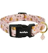Astdogio Dog Collar for Spring Summer, Pink Dog Collars with Bee & Flowers, Adjustable Cotton Pup...