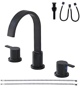 VALISY Matte Black Bathroom Faucet 3 Hole, 8 Inch Widespread 360° Swivel Waterfall Spout Two-Hand...