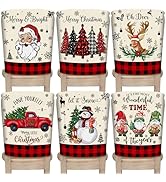 TREWAVE Christmas Chair Covers Set of 6 Buffalo Plaid Santa Claus Chair Back Covers Snowman Holid...