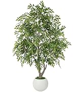 GTIDEA 8ft Artificial Ficus Tree with Round White Planter for Indoor Decor | Large Faux Ficus Tre...