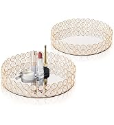 KEHAIL 2 Pcs Gold 10" Round Metal Mirror Crystal Tray – Vanity Tray for Makeup, Perfume, Jewelry ...