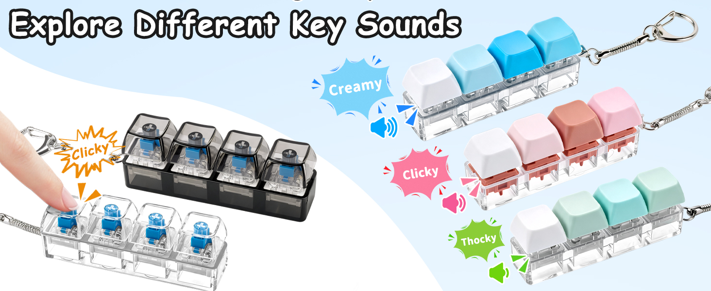 Keyboard Fidget Toy, Keychain 4 Key Mechanical Clicker Finger Press Toy
