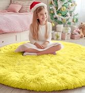PAGISOFE Round Area Rugs 5Ft, Fluffy Yellow Carpets for Bedroom Girls,Cute Rug for Girls Room,Fuz...