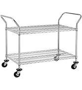 Finnhomy 2-Tier Commercial Grade Rolling Cart, Heavy Duty Utility Cart, Carts with Wheels and Dou...