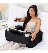 TabCouchCaddy Reading Pillow for Gaming - Ergonomic Lap Desk & Armrest with Cup & Phone Holder, W...