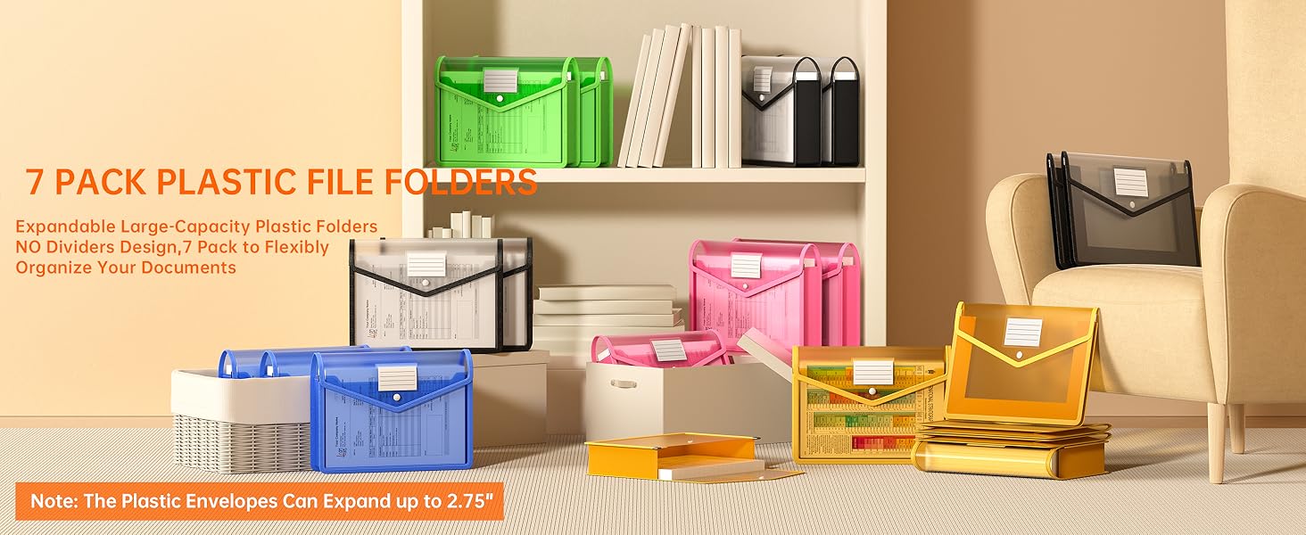 Plastic Expanding File Folder, Transparent en velopes with Snap Closure