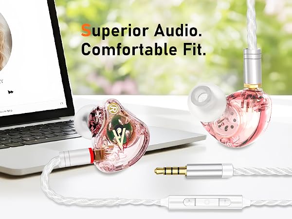 Vibes 202M Pink Wired Earbuds - HiFi in Ear Monitor Headphones