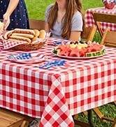 misaya 8 Packs Buffalo Disposable Table Cloth, 54 x 108 Inch Waterproof Plastic Tablecloth, Recta...