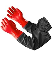 Eiito Long Arm Gloves, Red, Large - Waterproof, 25.2 Inch, PVC, Reusable, Adult, Ambidextrous, El...