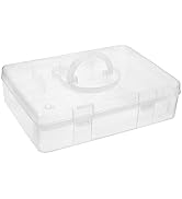 BTSKY 2-Tier Cute Bear Storage Box with Removable Divided Tray Portable Clear Plastic Art Craft S...