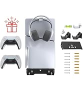 NANANINO PS5 Wall Mount, PS5 Slim Wall Mount Kit with Controller Holder and Headphone Hook, PS5 S...