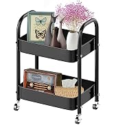 Melody House 2 Tier All-Metal Rolling Storage Cart with Handle and Locking Wheels - Kitchen, Laun...