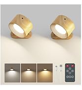 Kitloo LED Wall Sconces, Rechargeable Wall Mounted Lamps w/Remote, 360°Magnetic Rotating Wall Lig...