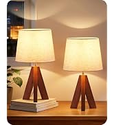 GOEBLESON Tripod Table Lamps Set of 2, Small Bedside Lamps, Modern Nightstand Lamp with Dark Pear...
