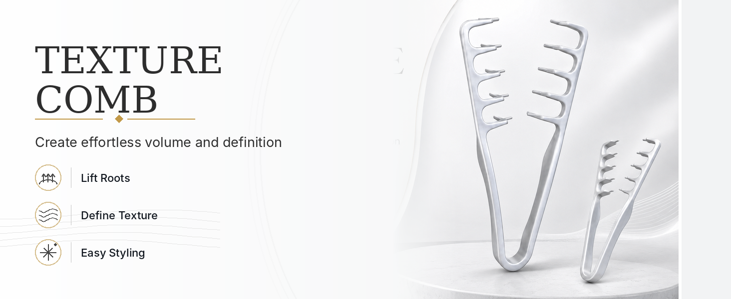 Men's texture comb helps lift roots, add volume, and define short hair.