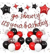 Red Go Shawty It's Your Birthday Banner Balloons Set, Glitter Happy Birthday Banner with Black Re...