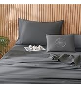 JSD 100% Cotton Dark Grey Sheet Set Twin, 300 High Thread Count Sateen Sheets Deep Pocket Soft Br...