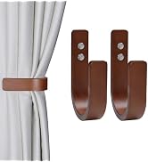OCIOLI 2 Set Curtain Tiebacks & Holdbacks - Natural Wood Wall-Mounted U-Shaped Hooks with Stainle...