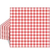 80 Pcs Red Gingham Napkins, 6.5X6.5 Inch Red and White Checkered Napkins Plaid Picnic Napkin Ging...
