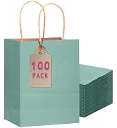 qiqee 100PCS Gift Bag with Handles Bulk Kraft Light Blue Paper Bags Multiple Uses (11