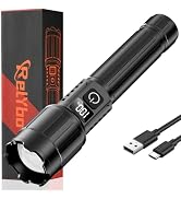 Relybo LED Flashlight Rechargeable 10000 High Lumens, Long Range & 12H Runtime | Super Bright Fla...