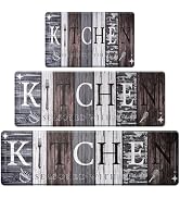 CHICNOOK PVC Farmhouse Kitchen Mats for Floor Set of 3, Wooden Board Theme Kitchen Rugs, Kitchen ...