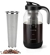 Cafezi 64 oz Cold Brew Coffee Maker with Stainless Steel Filter, 2 Quart Glass Mason Jar Pitcher ...