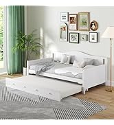 Giantex Twin Daybed with Trundle, Solid Wood Day Bed with Slats Support, Integrated Headboard & A...